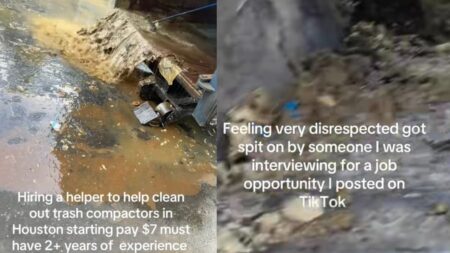 Houston Recruiter Gets Spit On After Advertising $7/h to Clean Nasty Trash Compactors: ‘I’ll Pay You 7 to Wipe My A*s’ A picture taken by the Houston recruiter.