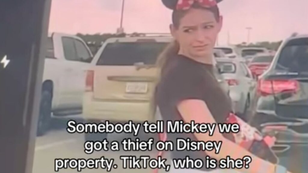 Girl stealing magnet at Disney World