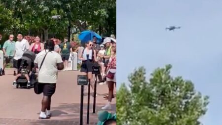 Guest flying drone over EPCOT in Disney World