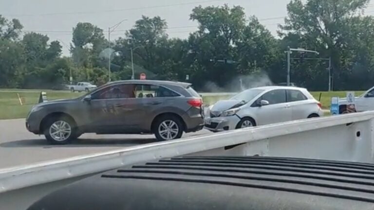 Insane Nebraska Road Rage Ends in Wrecked Compact After Bumper Car Fight With SUV, ‘A Road Gladiator It Is Not’ Nebraska road rage fight