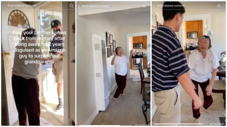 California Grandson Returns Home From Military Duty Disguised as Amazon Delivery Driver in Heartwarming Clip