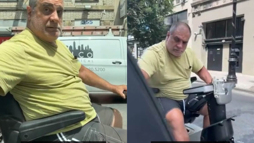 Elderly Man on Scooter Keys Car on 7th Avenue in New York: ‘Looks Like a Good Way to Get Your Ass Beat’ New York City Scooter Elderly Man.