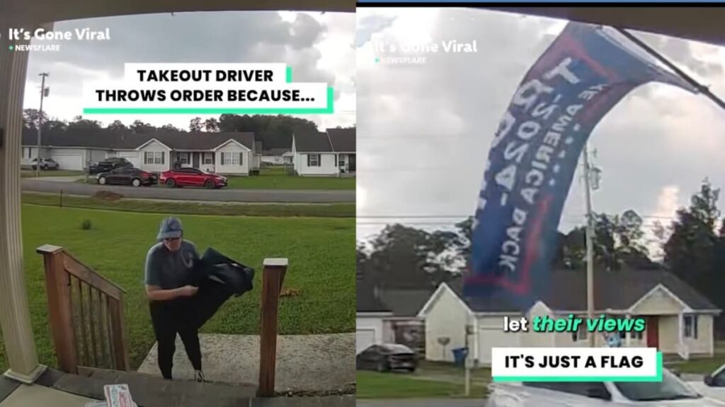 Petty Ohio Driver Throws Takeout on Porch After Seeing Pro-Trump Flag: ‘She Did the Right Thing’ A picture of the Ohio driver.
