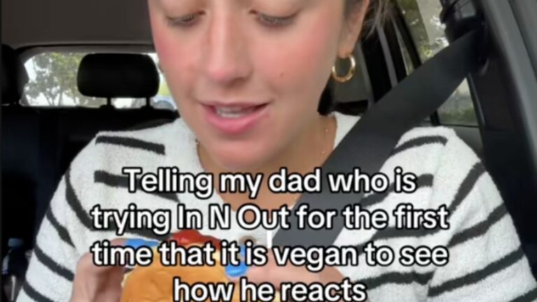 Dad Freaks Out When Daughter Jokingly Tells Him Los Angeles In-n-Out Burger Is Vegan, ‘I Don’t Want to Eat a Salad Hamburger!’ vegan in-n-out burger reaction video