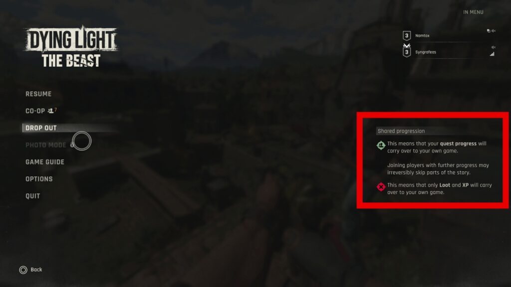 Dying Light The Beast Co-Op Menu Restrictions