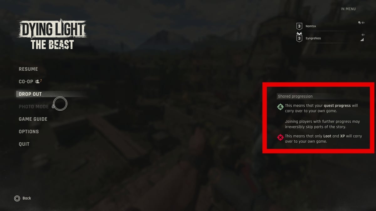 Dying Light The Beast Co-Op Menu Restrictions