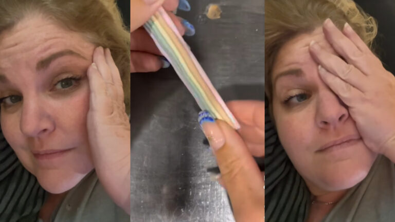 Florida Housecleaner Calls Out Jewelry Maker Who Offers Semen Pieces: ‘Just Because You Can, Doesn’t Mean You Should.’ Three picture collage. The right and left images feature a Florida housecleaner with dark blonde hair. She appears to be bothered by something. The middle image is a photo of jewelry being made. The person making the jewelry has a fancy blue manicure.