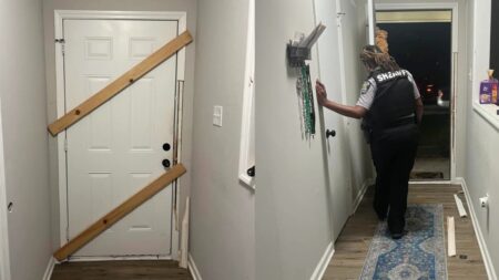 Shameless Georgia Teens Destroy Family’s Door During Midnight Prank: ‘That’s Not a Prank, That’s a Felony’ A picture of the Georgia family's door.