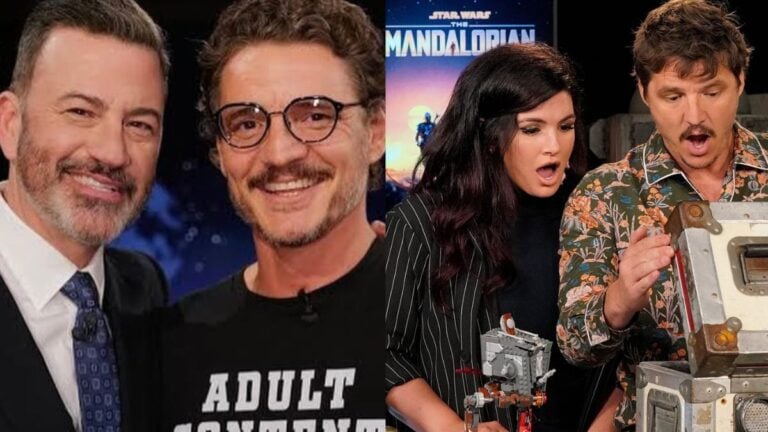 Jimmy Kimmel and Pedro Pascal (left) Pedro Pascal and Gina Carano (right)