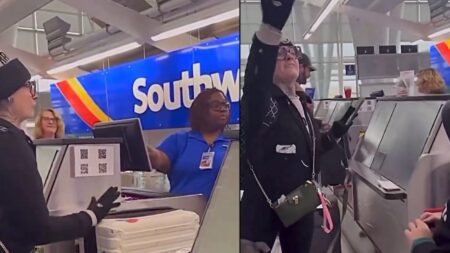 Woman yelling at Southwest employee