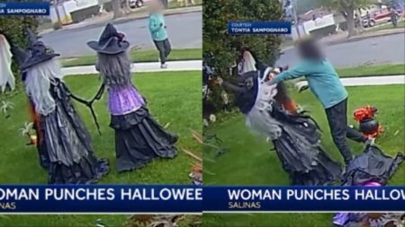 California woman attacks Halloween decorations