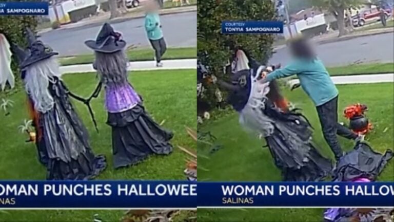 California woman attacks Halloween decorations