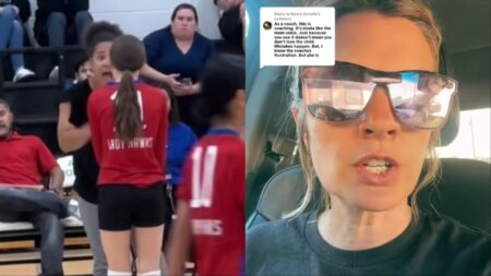 Texas youth volleyball coach crashes out on young girl mid game