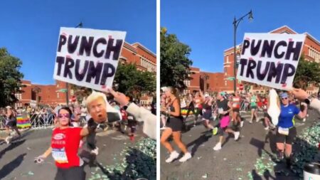 Chicago Marathoners Slow Down While Running to Punch a Trump Sign, ‘I Would Have Stopped Running for Multiple Turns’ Trump Piñata Chicago Marathon