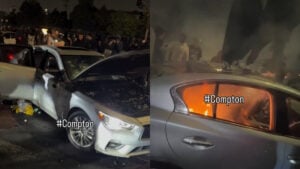 Unhinged Group Caught on Camera Smashing a Car Before Setting It on Fire in Compton: ‘Losers Just Being Losers’