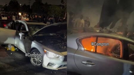 Unhinged Group Caught on Camera Smashing a Car Before Setting It on Fire in Compton: ‘Losers Just Being Losers’