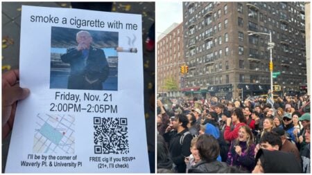 Elderly New Yorker Hands Out Flyers to ‘Smoke a Cigarette’ and a Huge Crowd Actually Shows Up: ‘As a Doctor, I HATE Seeing This. As a Human Being, I LOVE Seeing This’ Elderly New Yorker Hands Out Flyers Asking Strangers to Smoke a Cigarette
