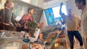 family pranks guest by singing Low before thanksgiving dinner