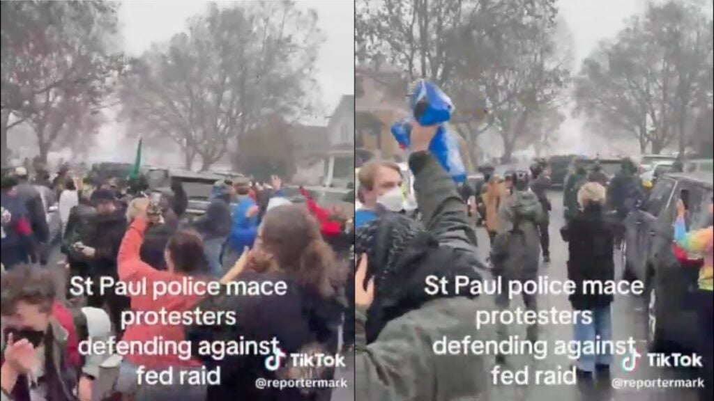 st paul police use mace on peaceful protestors