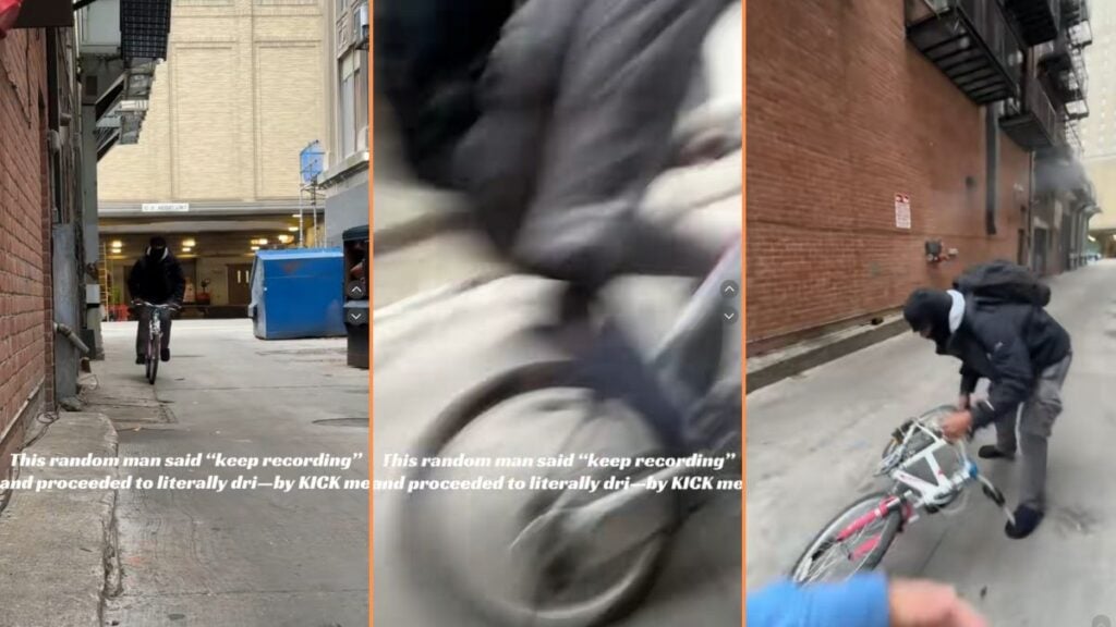 Aggressive Detroit Man Has Woman Film Him Riding a Bike Just to Drop Kick Her 'I Was NOT Expecting That'