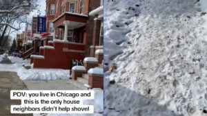 Chicago Neighbors Show Solidarity By Shoveling the Neighborhood, Except the Lonely MAGA House