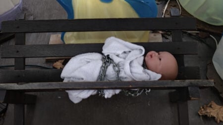 Cleveland Downtown Chains Baby Jesus Down in Nativity Display