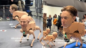 Miami Beach Art Basel Stuns With Robotic Dogs Bearing Bezos and Zuckerberg’s Faces: ‘Taylor Swift Where’
