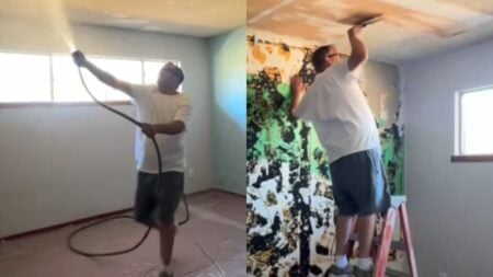 Bizarre Popcorn Ceiling Removal Goes Viral in Nevada Man’s Unsafe Demonstration, ‘I Fear Masks Should Be Used’ Nevada Neigbor Removes Popcorn Ceiling With Bizarre Method