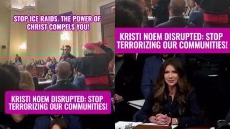 Capitol Hill Protest in Washington DC CODEPINK Activists Interrupt Kristi Noem Hearing With Exorcist Quote: ‘Code Pink Doing the Lord’s Work’ Capitol Hill Protest in Washington DC CODEPINK Activists Interrupt Noem Hearing With Exorcist Quote: ‘Code Pink Doing the Lord’s Work’