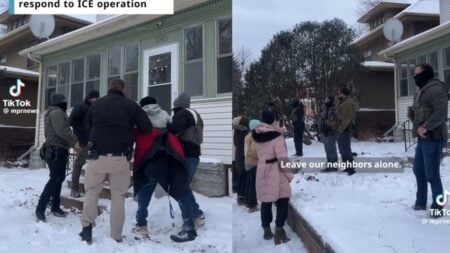 Two Dozen Minnesota Neighbors Surround Home and Force ICE to Leave Without Arresting East African Man: ‘This Makes My Heart Happy’ A picture of the Minnesota citizens.