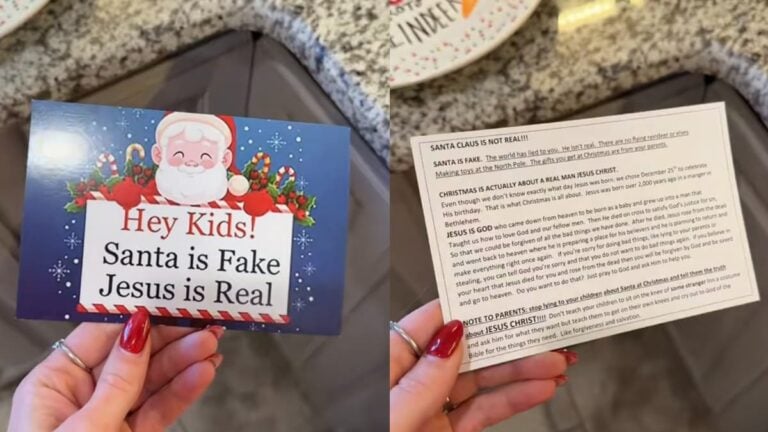 This Should Never Be Inside Toys: Texas Mom Horrified by Message Saying ‘Santa Is Fake, Jesus Is Real,’ ‘As a Christian, I Am So Sorry’ A picture taken by the Texas mom.