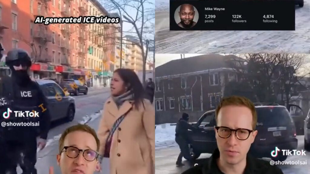 This Looks Extremely Coordinated: New York Company Allegedly Flooding Feeds With Unmarked AI ICE Videos, ‘It’s a Scam Site’ New York–Based Company Allegedly Behind Account Flooding Feeds With Unmarked AI Videos of ICE Being Targeted: ‘It’s a Scam Site’