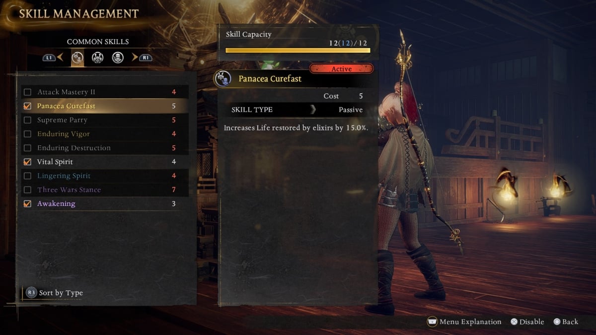 Nioh 3 Skill Management Menu