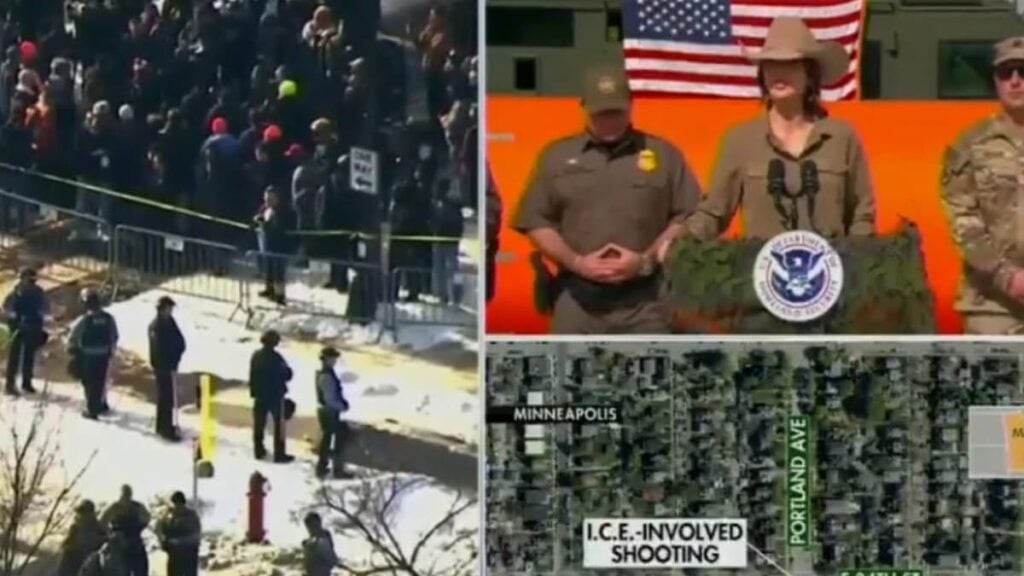 A picture of Kristi Noem talking about Minnesota.