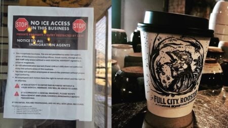 A picture of the sign at the Texas coffee shop.