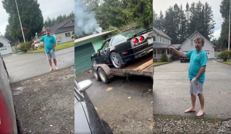 California male Karen thinks he owns the road