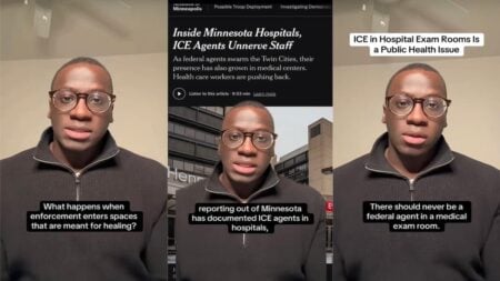Even Hospital Beds Aren’t Safe from ICE in Minnesota, ‘Is This Not Against HIPAA Laws?’ screenshots of Dr.Joel Bervell's video describing ICE presence in hospital rooms