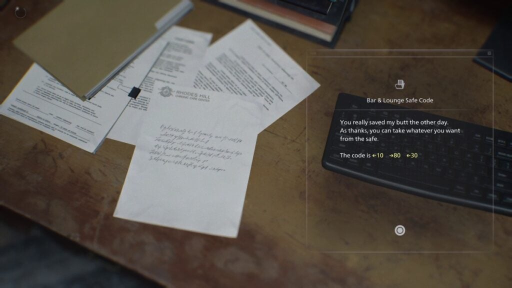 Bar and Lounge Safe Code Location