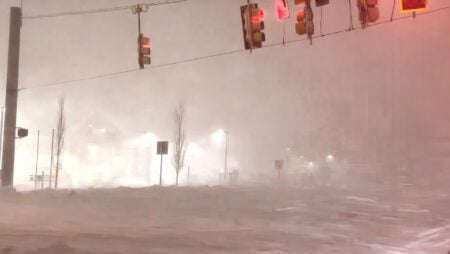 Video Shows Massachusetts Hit With Extreme Blizzard Conditions as Winds Rage, Internet Jokes: ‘My Math Teacher Will Come to Class Even in This Weather’ Blizzard conditions in Plymouth, Massachusetts, with strong winds blowing heavy snow across the street and near-zero visibility.