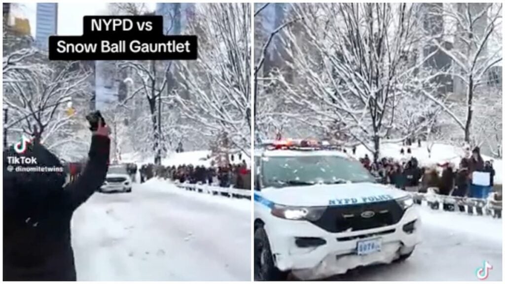 NYPD viral video of snowball fight in Central Park
