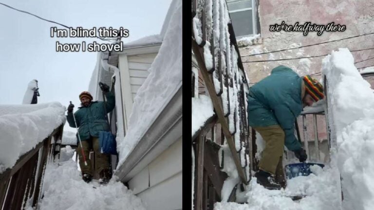New Jersey blind shoveling snow
