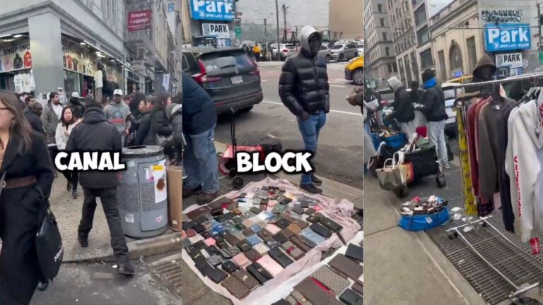 Street vendors lined up along Canal Street in Lower Manhattan, New York.