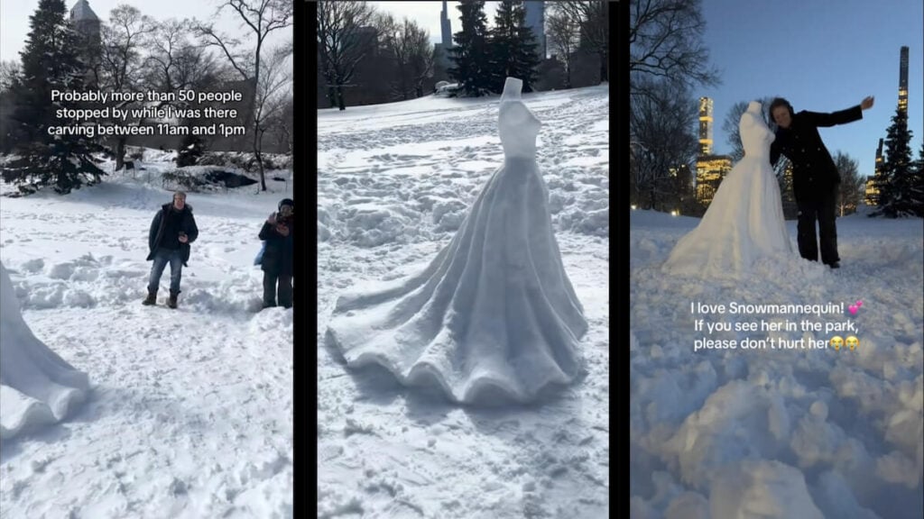 Fashion Designer Stuns New Yorkers With Beautiful Snow Gown Sculpture: ‘How Are People So Talented’ Snow Gown Sculpture Stuns New Yorkers