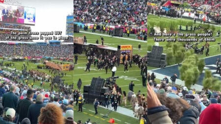 Screenshots of Bad Bunny's Super Bowl Halftime show setup