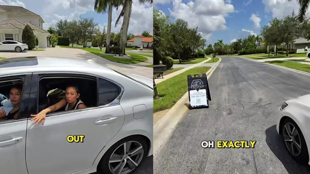 Florida Karen Gets Dragged Online After Confronting Mobile Detailing Worker Over Roadside Business Sign: ‘America Is Hilarious’ A picture of the Florida Karen.