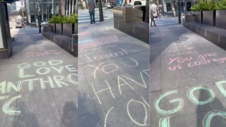 California Residents Write Thank-You Messages Outside Anthropic Office After Company Refuses to Allow AI Use for Mass Surveillance: ‘History in the Making’ Chalk thank-you messages on the sidewalk outside Anthropic's office in California after the company refused AI use for mass surveillance.