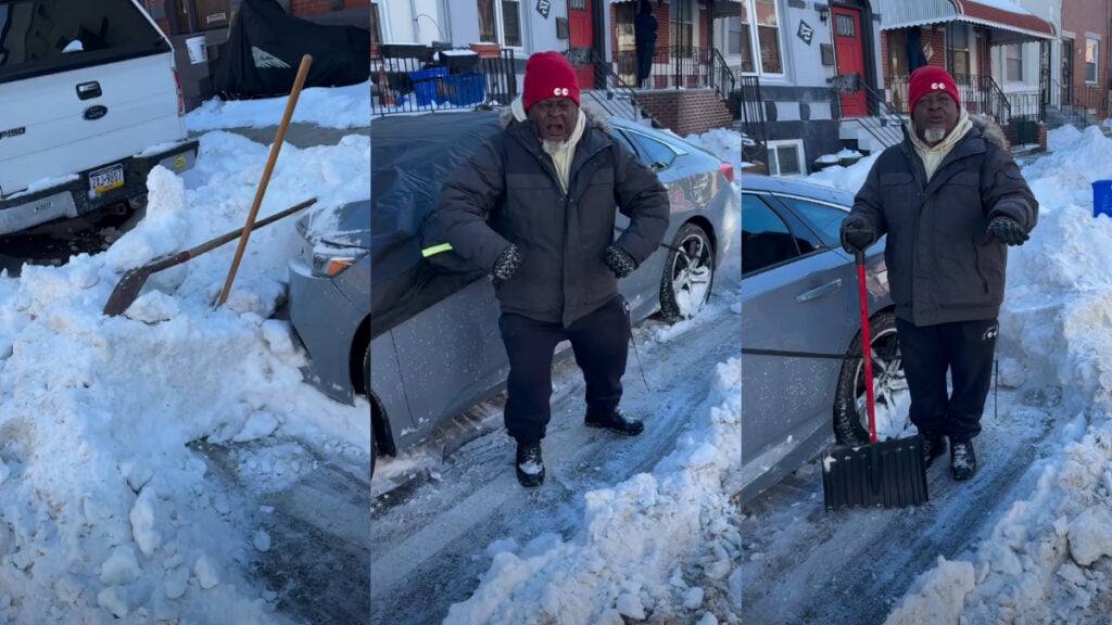 Car stuck in blizzard snow