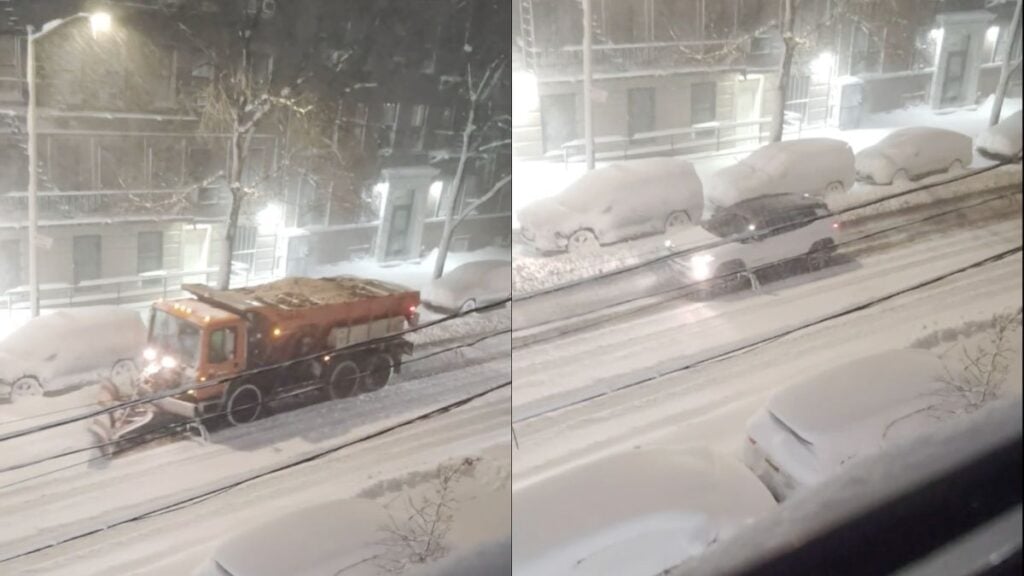 Man Called Ignorant For Accusing a New York Driver Of Being a “Schmuck” During Snow Road Ban, ‘Hospitals Cannot Close Down’ plow and SUV driving through bronx, new york during road ban