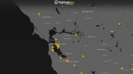 Private jets departing Bay Area airports in California after the Super Bowl as flight traffic spikes overnight.