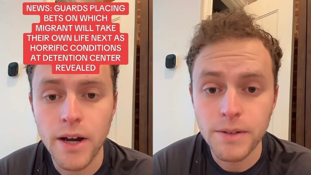 A picture of a man talking about the Texas ICE guards.